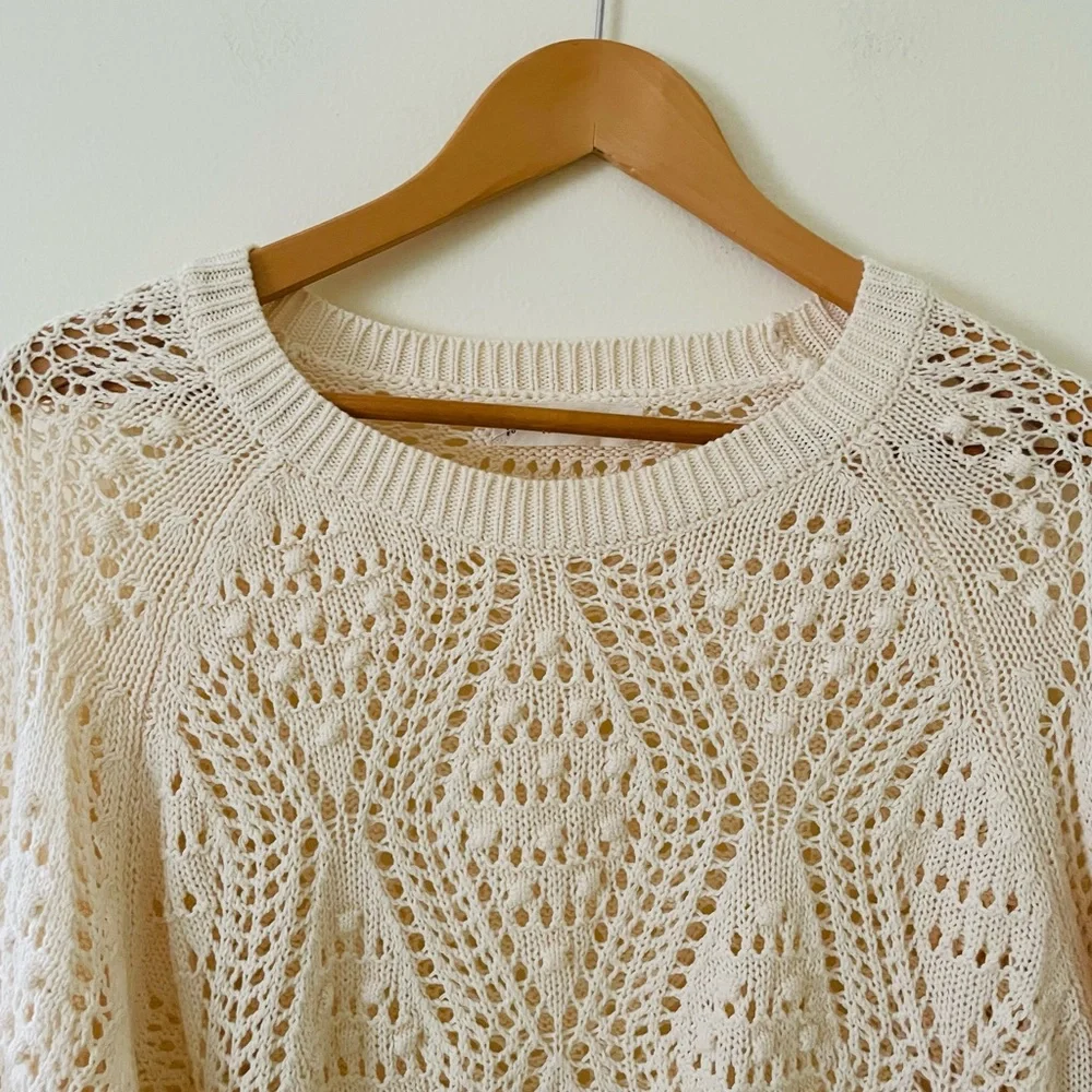 Lucky Brand Cream Open-Knit Sweater
